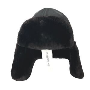 Prada Milan Black Faux Fur Earflap Russian Pilot Aviator Trapper Hat Size M
